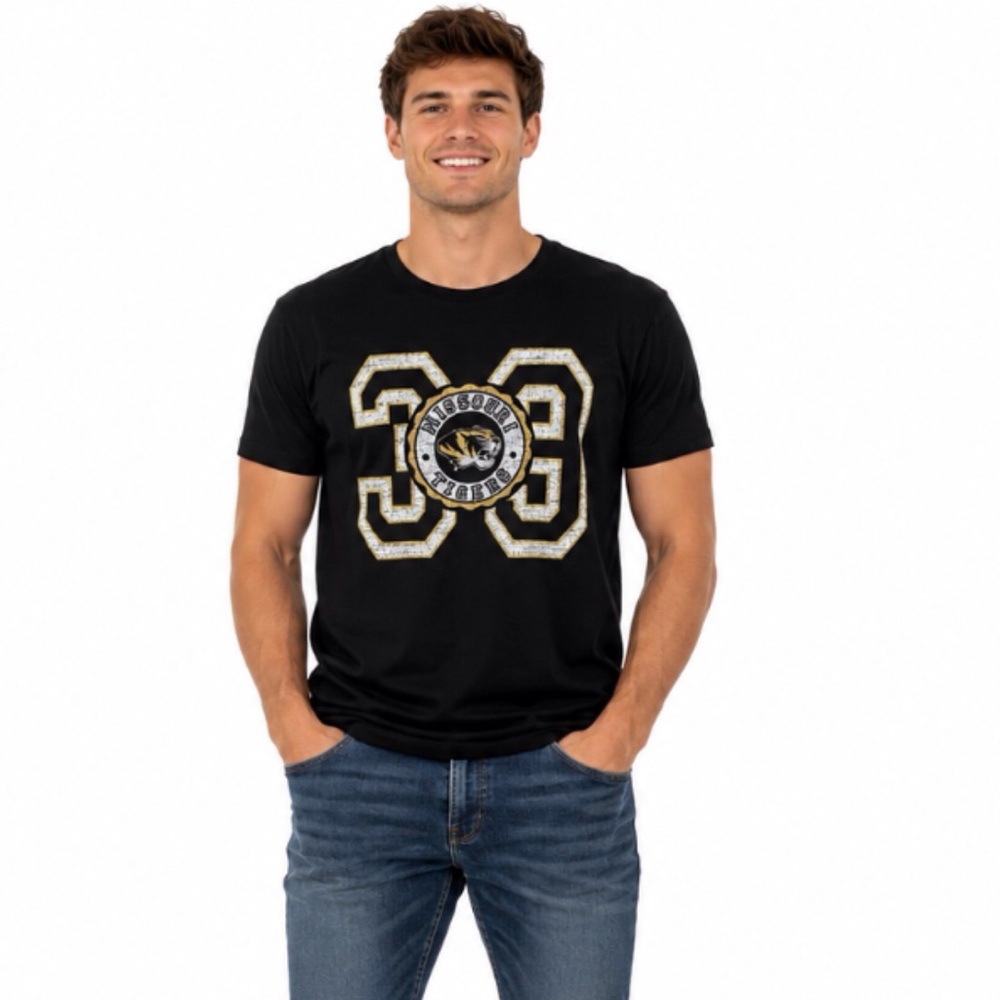 Missouri Tigers T Shirt Size Large Black Soft Camp David Brand Distressed Logo